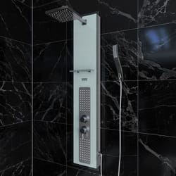 Colonne de douche à hydromassage 22x125cm - verre trempé avec plaque inox - alpha white
