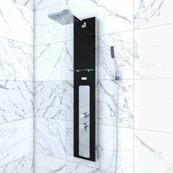 Colonne de douche à hydromassage 22x125cm - verre trempé avec plaque inox - alpha black