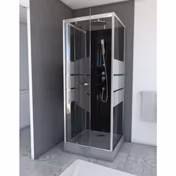 Description générale Cette cabine de douche carrée en aluminium laqué gris métal est conçue pour apporter design et esthétism ...