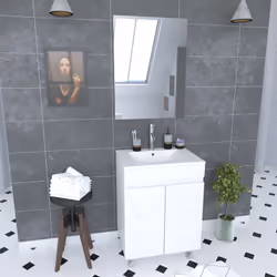 Ensemble meuble + vasque + miroir Caractéristiques vasque: Vasque rectangle en céramique blanche vasque avec trop plein Vasqu ...
