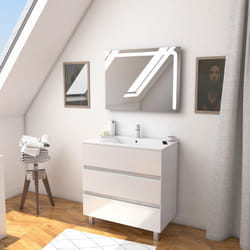 Ensemble Meuble de salle de bain 80 cm sur pied 3 tiroirs Aurlane Vasque céramique blanche - Miroir