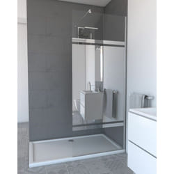 Paroi de douche avec bande miroir 80x200cm - verre 8mm - profilé chrome - freedom 2 mirror