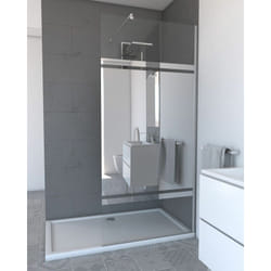 Paroi de douche avec bande miroir 90x200cm - verre 8mm - profilé chrome - freedom 2 mirror
