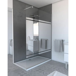 Paroi de douche avec bande miroir 140x200cm - verre 8mm - profilé chrome - freedom 2 mirror