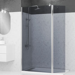 Volet pivotant pour paroi de douche fixe - 40x200cm - verre fumé 6mm - profile chromé