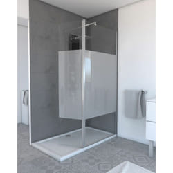 volet pivotant pour paroi de douche fixe - 40x200cm - verre 6 mm avec bande dépolie - profile chromé