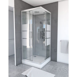 Aurlane - cabine de douche carrée 90x90x215cm - grise avec bande dépoli - silvery stripe square