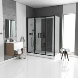 Aurlane - cabine de douche rectangle 170x90x215cm- blanche avec profile noir mat a receveur haut infinity high
