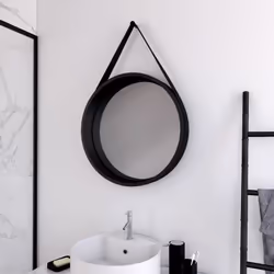 Caractéristiques techniques Miroir barbier avec cadre en MDF 16mm laqué noir mat Lanière en PVC imitation cuir noir Fixation  ...
