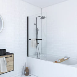 pare baignoire pivotant avec porte-serviette 85x150cm - profilé noir - verre 6mm - tshape dark