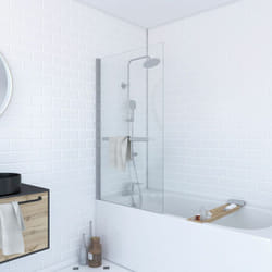 Pare baignoire pivotant avec porte-serviette 85x150cm - profilé chrome - verre 6mm - tshape chromed