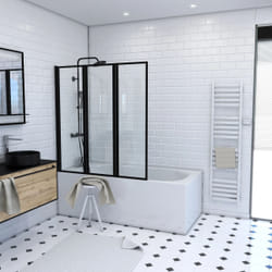 Pare baignoire Pivotant 3 Volets Noir Mat - 125x143 cm - Verre Trempé 4 mm - ZAGGY DARK