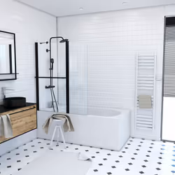 Caractéristiques techniques pare baignoire HERITAGE Pare baignoire avec volet pivotant Paroi fixe avec bras de maintien mural ...