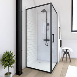 Retour pour paroi pour douche - 80x200 cm - profile noir mat - verre transparent 6mm