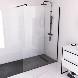 Paroi de douche 140x200cm - verre trempé transparent 8mm - profilé noir - freedom 2 black
