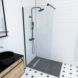 Paroi de douche 90x200cm - verre trempé transparent 8mm - profilé noir - freedom 2 black