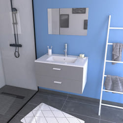 Aurlane - meuble salle de bain 80 cm suspendu 2 tiroirs gris avec vasque et miroir - box-in