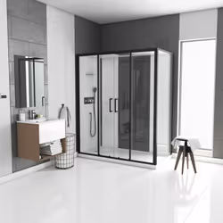 Description générale Cabine de douche élégante à portes coulissantes, idéale pour habiller votre salle de bain avec raffineme ...