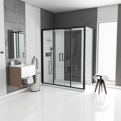 Aurlane - cabine de douche rectangle 170x90x207.5cm blanche avec profile noir mat receveur plat - infinity low