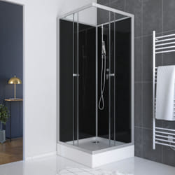 Cabine de douche carrée AURLANE SQUARY BLACK 2 - 80x80x195 - Portes coulissantes en verre trempé 5mm - Noir