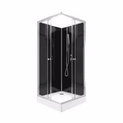Cabine de douche carrée AURLANE SQUARY BLACK 2 - 80x80x195 - Portes coulissantes en verre trempé 5mm - Noir