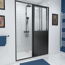 Porte de douche coulissante type atelier 140x200cm - profilés noir mat - workshop slide