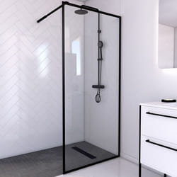 Paroi de douche 90x200 cm - cadre et bras aluminium noir mat - dark contouring