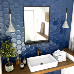 Caractéristiqes du miroir : Cadre en aluminium laqué noir mat avec tablette Dimension du miroir : 80x60x10 cm Garantie 2 ans  ...
