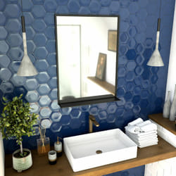Miroir salle de bain 80x60cm - laqué noir mat avec étagères - framed mirror