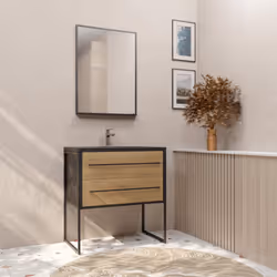 Offrez à votre salle de bains une esthétique moderne et fonctionnelle avec ce meuble noir mat, doté de deux tiroirs à la faça ...