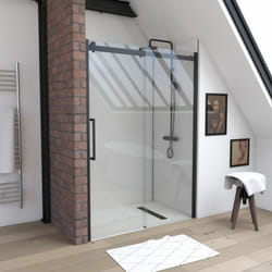 Paroi porte de douche type industriel coulissante noir mat - 120x200cm - verre trempe 8mm