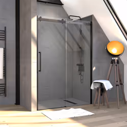 Description générale Style industriel pour cette paroi de douche à porte coulissante, ajoutant du cachet à votre salle de bai ...