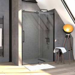 Paroi porte de douche 140x200cm type industriel coulissante noir mat - verre trempe 8mm