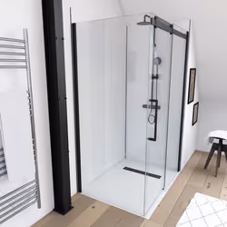 Paroi de retour pour Paroi porte de douche type industriel NOIR MAT - 80x200cm - verre trempe 8mm