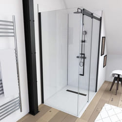 Paroi de retour pour Paroi porte de douche type industriel NOIR MAT - 80x200cm - verre trempe 8mm