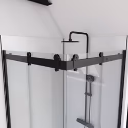 Aurlane - Paroi porte de douche type industriel ouverture d'angle profiles noir mat - verre trempe 8mm
