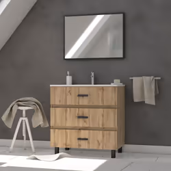 Description générale Ce pack de meuble de salle de bain en coloris chêne naturel apporte une ambiance naturelle et chaleureus ...