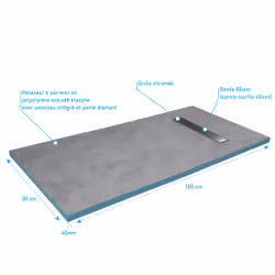 Receveur de douche à carreler Aurlane 90x160cm recoupable sur mesure - Avec bonde caniveau Rainy Linear 160 - Vue supplémentaire 2