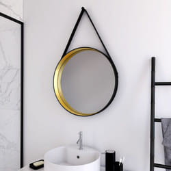 Aurlane - miroir salle de bain rond type barbier - diamètre 50cm - barber gold