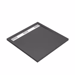 Receveur en acrylique Gris Effet Pierre 80x80x4 cm - Grille Linéaire Chrome - meteora