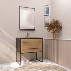 Offrez à votre salle de bains une esthétique moderne et fonctionnelle avec ce meuble noir mat, doté de deux tiroirs à la faça ...