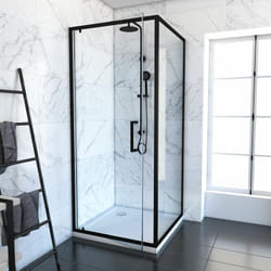 Aurlane - porte de douche pivotante et retour profilés noir + receveur a poser - 80x80x204cm - crush pivotante