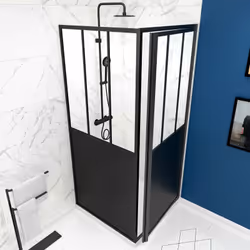 Description générale Ce pack contient une porte paroi de douche pivotante WORKSHOP de 90 cm ainsi qu'une paroi retour WORKSHO ...