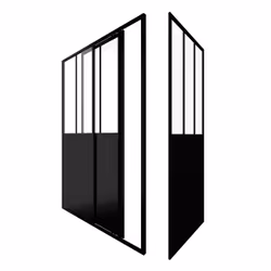 Pack paroi porte de douche coulissante 120x200cm + retour 80cm type atelier - noir mat - verre 5mm