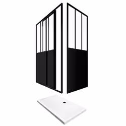 Pack Paroi porte de douche coulissante + retour 80 cm type atelier + receveur blanc 120x200 cm