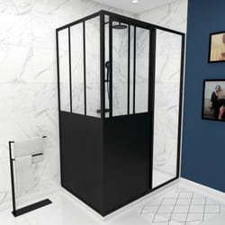 Aurlane - pack complet paroi porte de douche coulissante 120cm+ paroi de retour type atelier+ receveur blanc