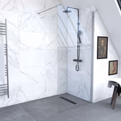 Pack paroi de douche a l'italienne - 90x200cm verre transparent 6mm + barre de fixation recoupable