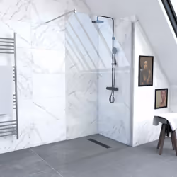 Pack paroi de douche à l'italienne 120x200 cm en verre transparent. Profilé et barre de fixation murale finition Chrome. Cara ...