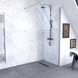 Pack paroi de douche à l'italienne 90x200 cm en verre transparent. Profilé et barre de fixation murale finition Chrome. Carac ...