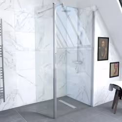 Pack paroi de douche à l'italienne 90x200cm et volet pivotant 40x200 cm en verre transparent. Profilé et barre de fixation mu ...